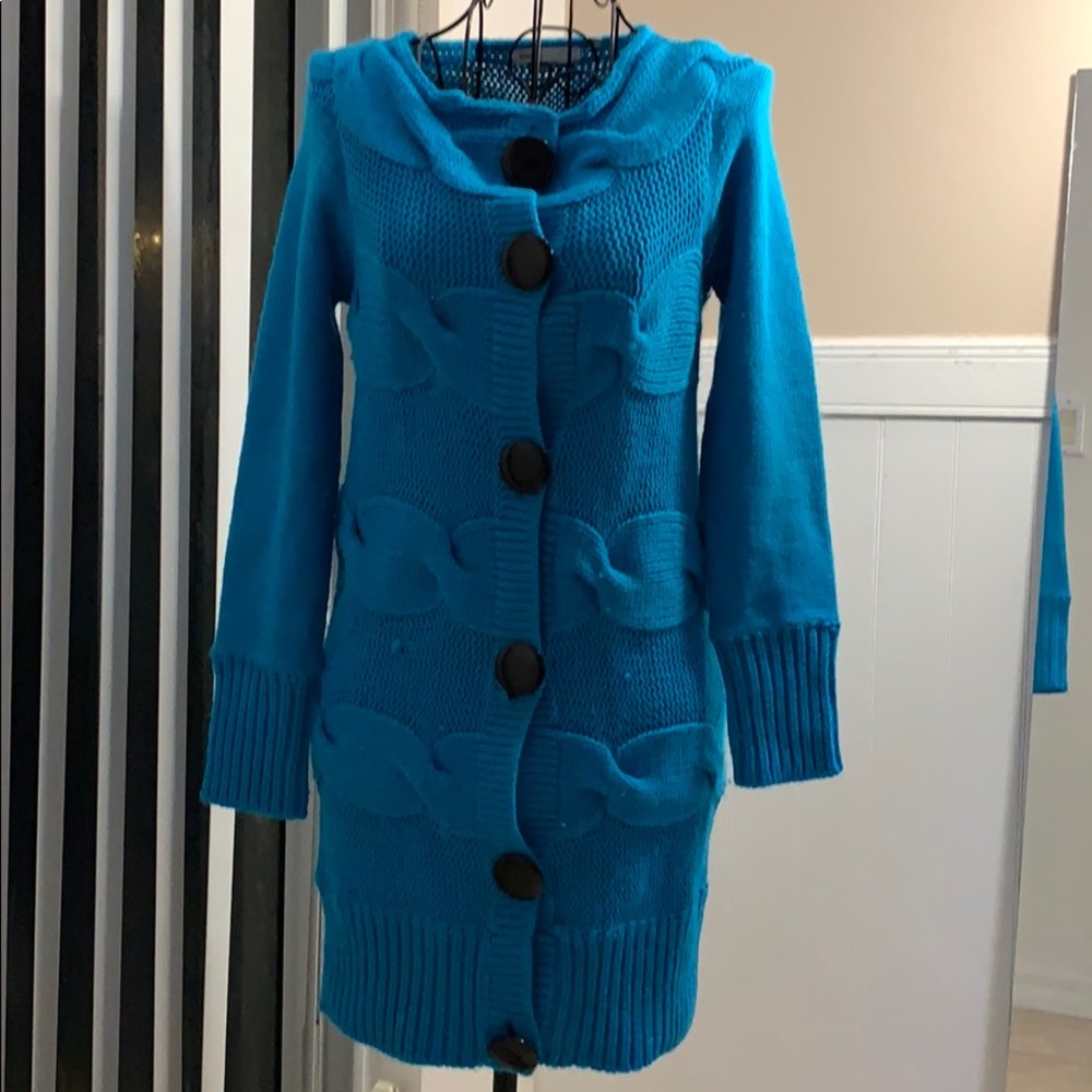 Vince Bright Blue Wool Button Cardigan Coat XS